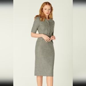 LK Bennett Houndstooth Dress 8 Midi Length Lined Button Top Short Sleeve